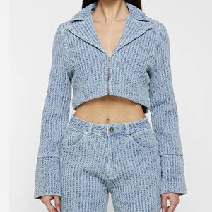 Maniere de Voir Textured Denim Mom Jeans with Matching Jacket - Size UK 8 US 4